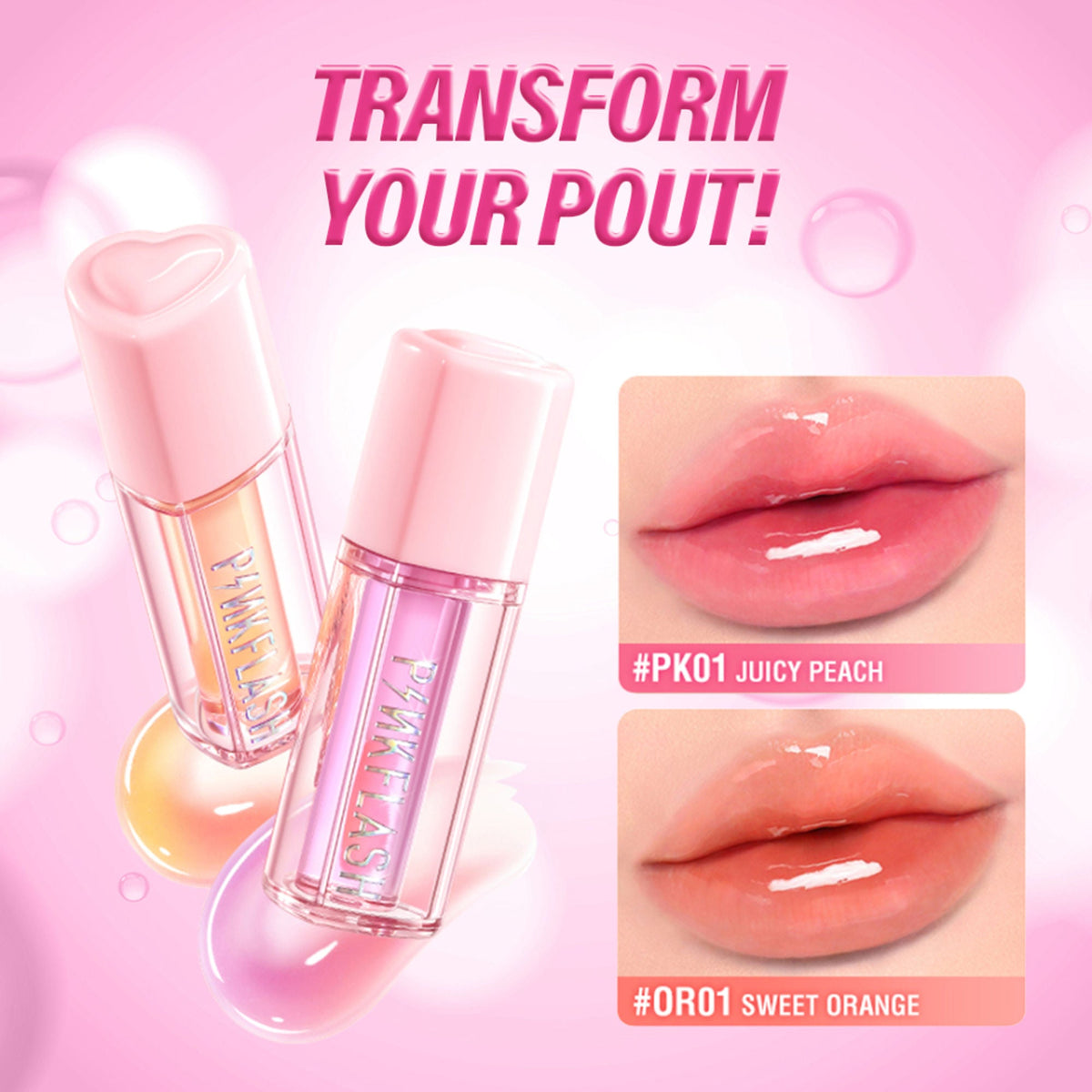 PINKFLASH Color Change Magic Lasting Lip Tint - Hot Pk01 Juicy Peach