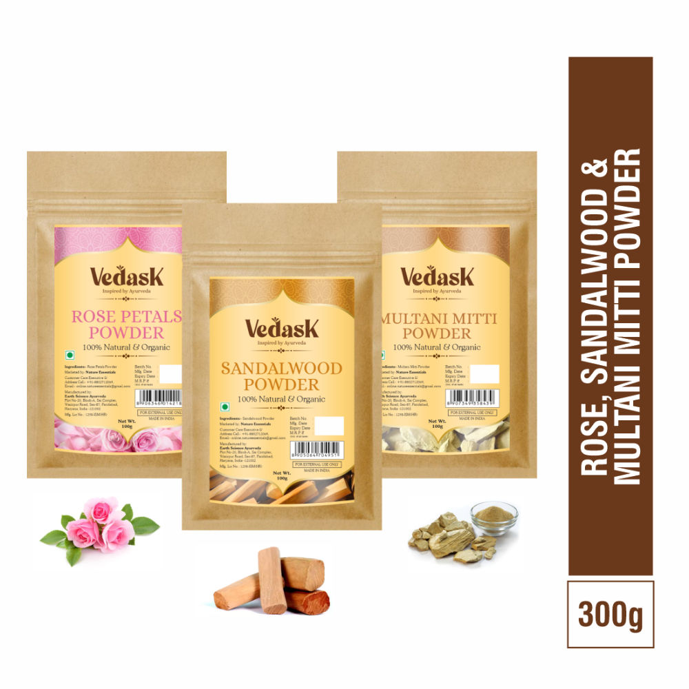 Vedask SandalWood Powder, Rose & Multani Mitti Powder