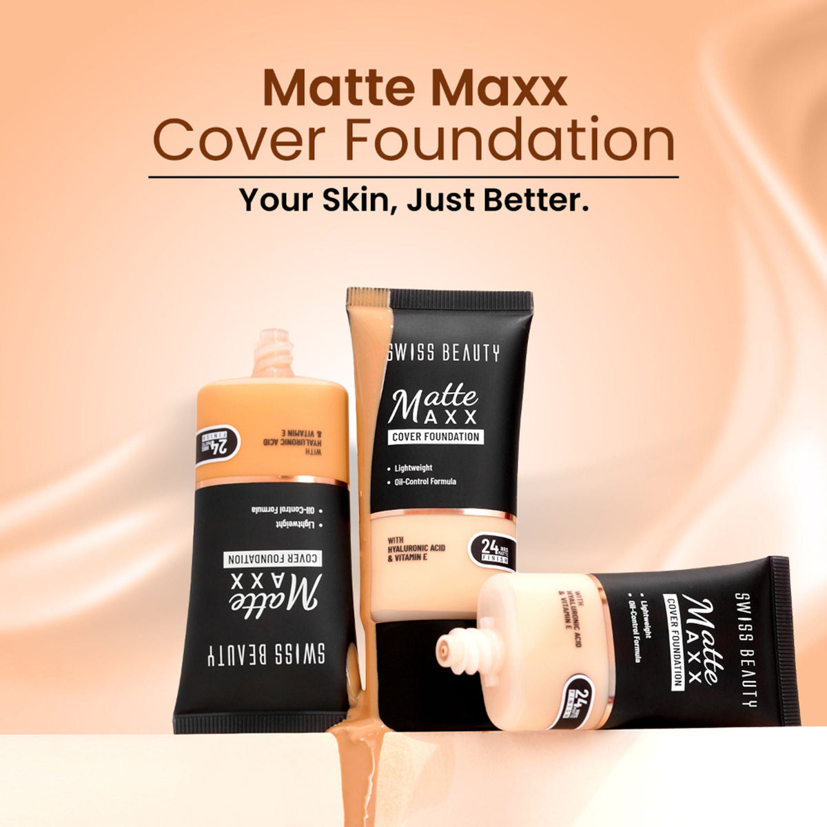 Swiss Beauty Matte Maxx Cover Foundation with Hyaluronic Acid & Vitamin E - 4 Medium Warm
