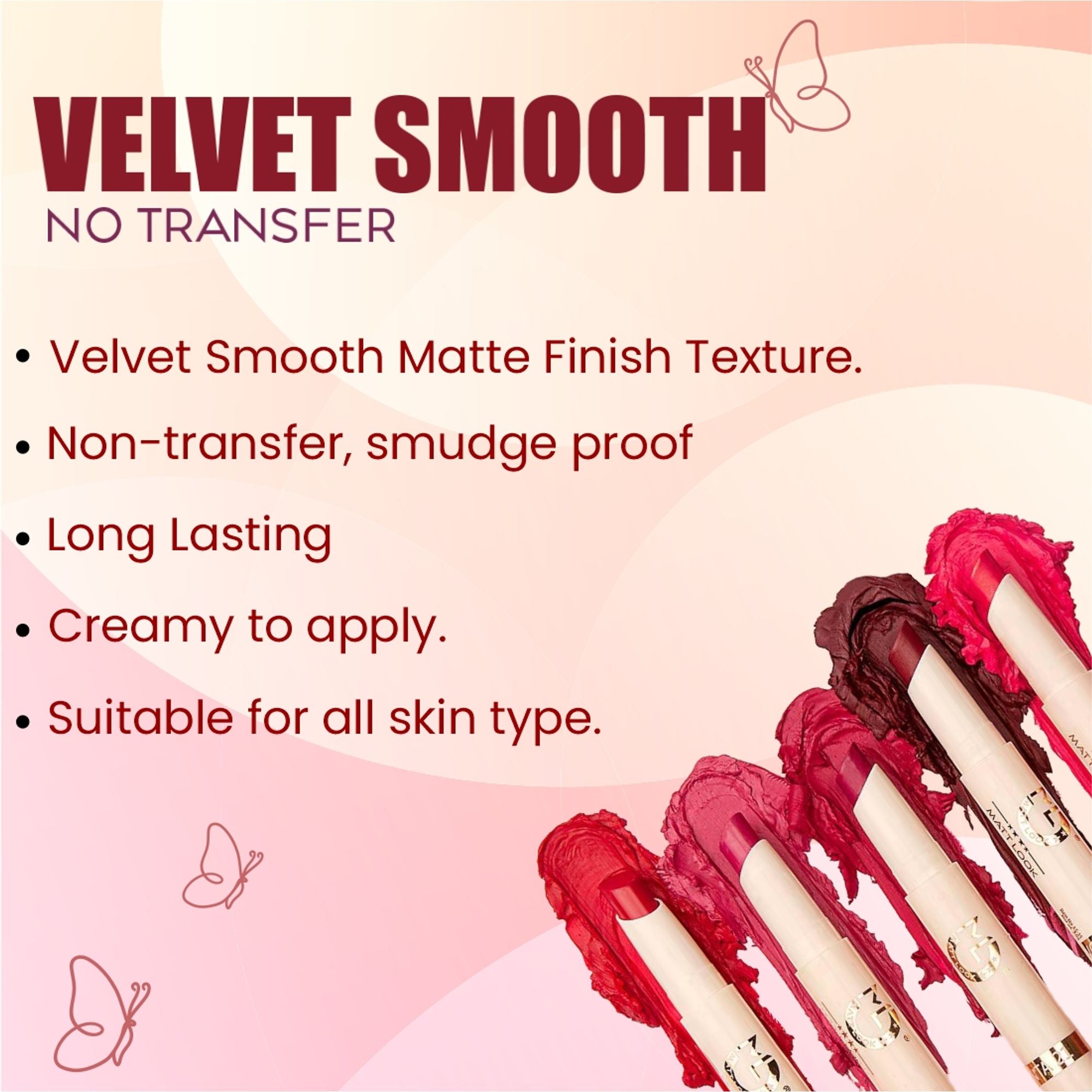 Matt Look Velvet Smooth Non Transfer Lipstick - Hot Red
