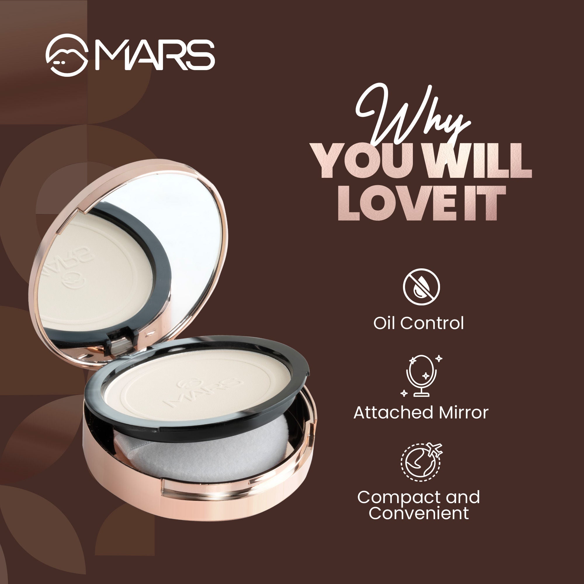 MARS Cosmetics Matte On Compact Powder with Applicator Puff - 02 Beige