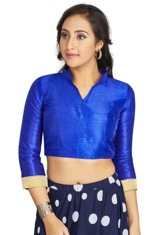Aastha fashion Royal Blue Art Silk Blouse Fabric Matty In Sleeve Blouse work - Prithvi Mart