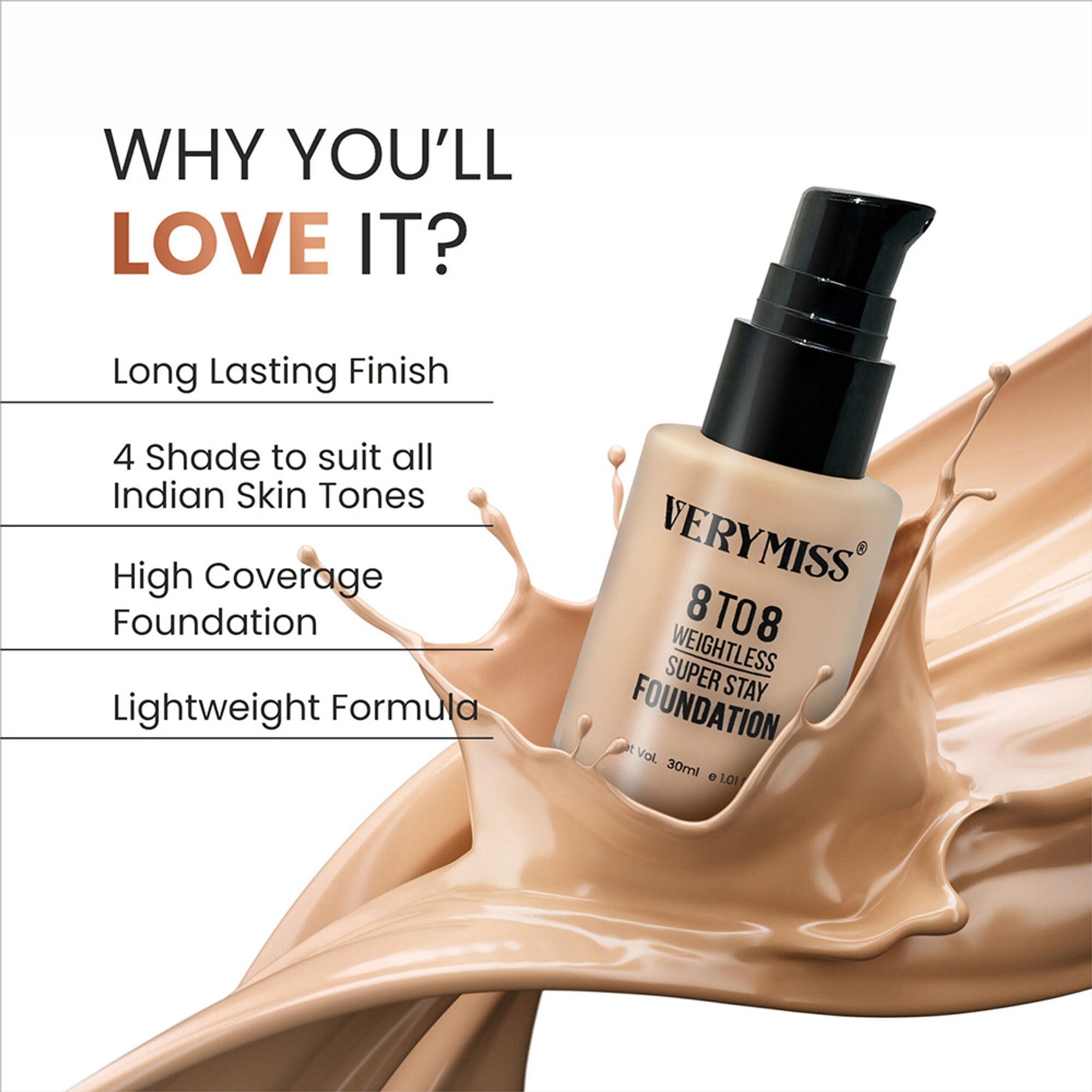 VERYMISS 8 To 8 Weightless Super Stay Foundation - 111 Ivory