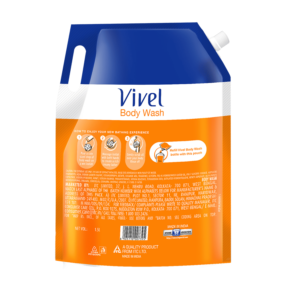 Vivel Moisturizing Body Wash Glycerin & Honey Shower Gel Supersaver XL Refill Pouch