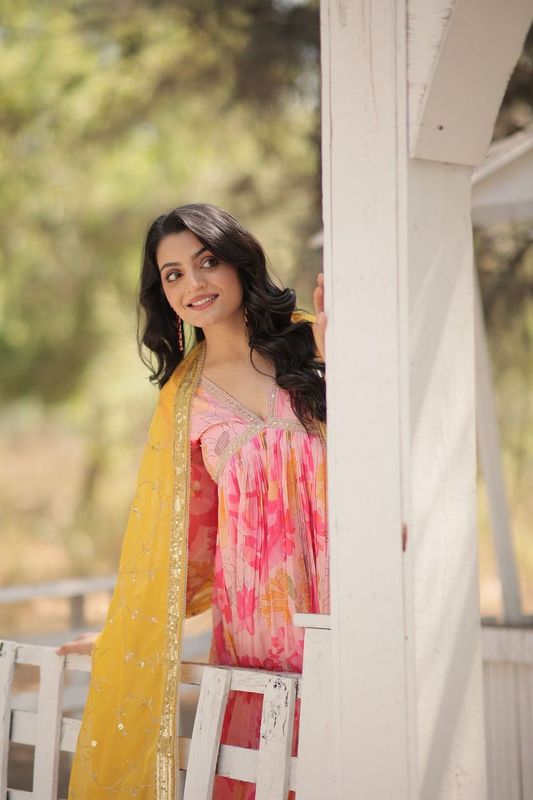 Aastha Pink with Gown Russian silk Digital Printed