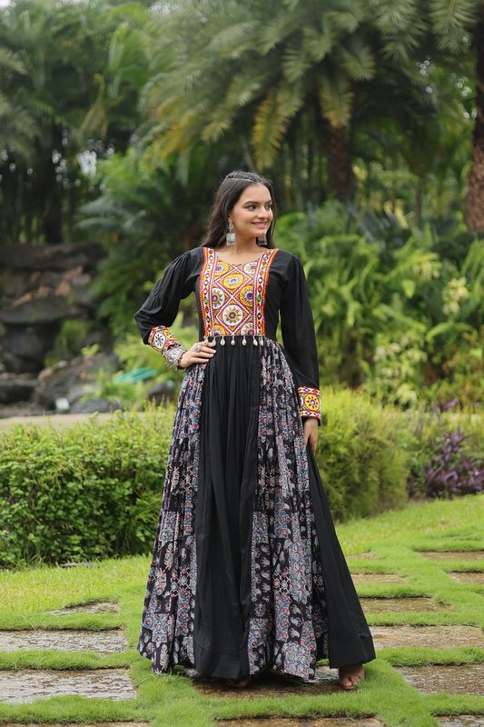 Aastha Black Cotton with Gown Kutchi Gamthi Work