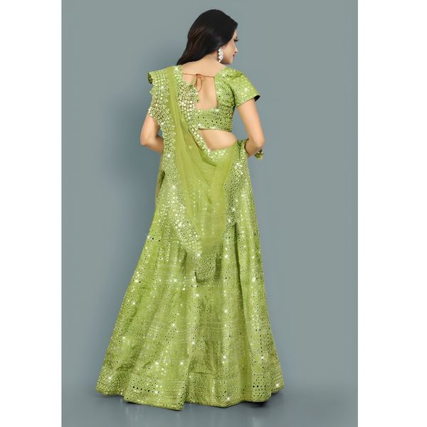 Aastha fashion green Art silk lehanga blouse fabric embroidery work