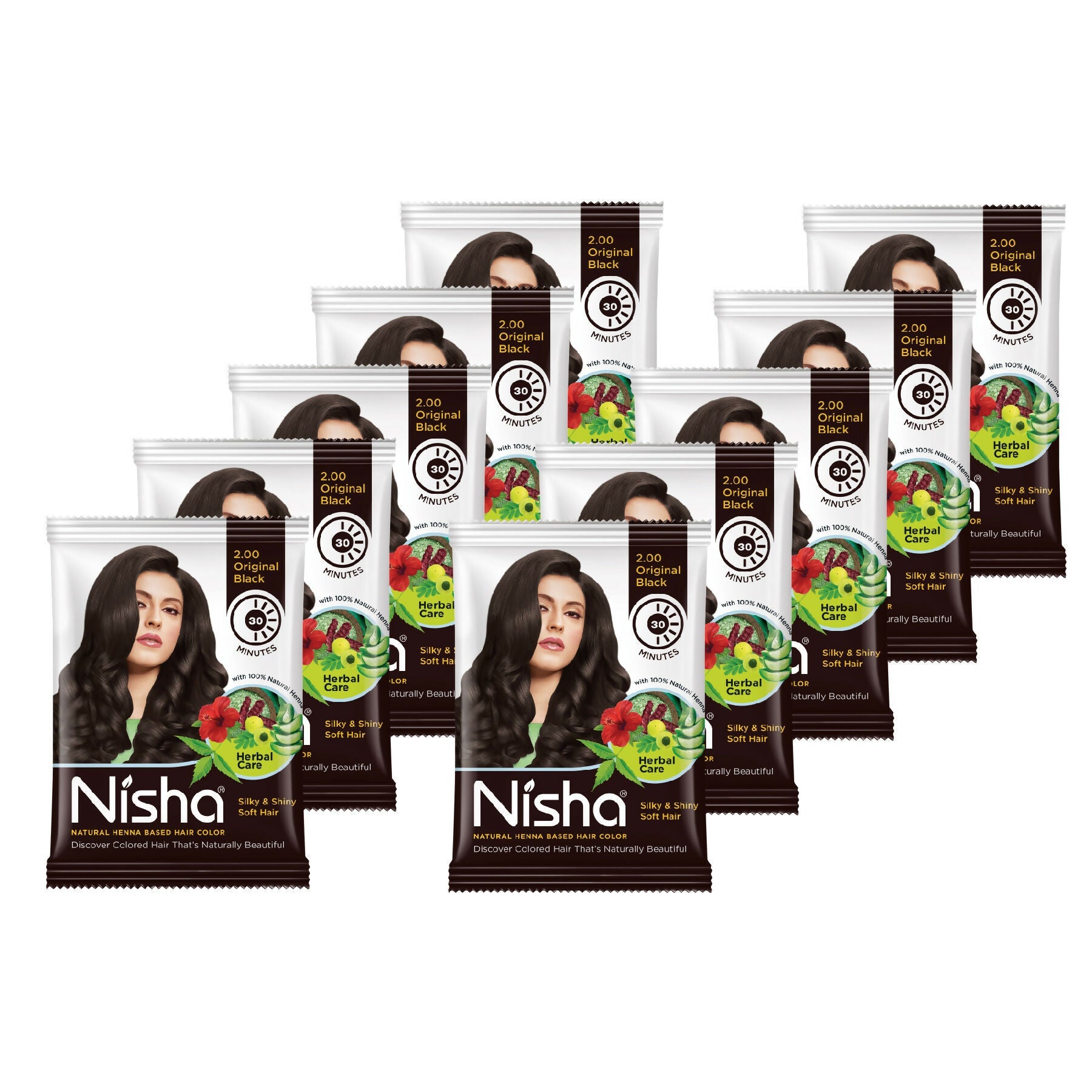 Nisha Henna Based Hair Colour for Women & Men - Original Black (Pack of 10)