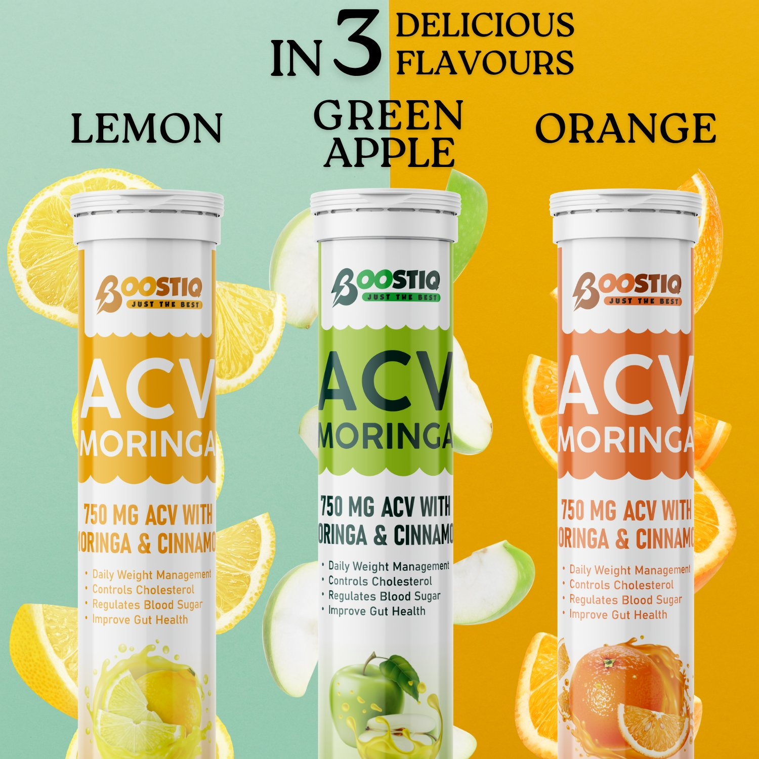 BOOSTIQ ACV Moringa & Cinnamon Effervescent Tablets - Orange Flavour