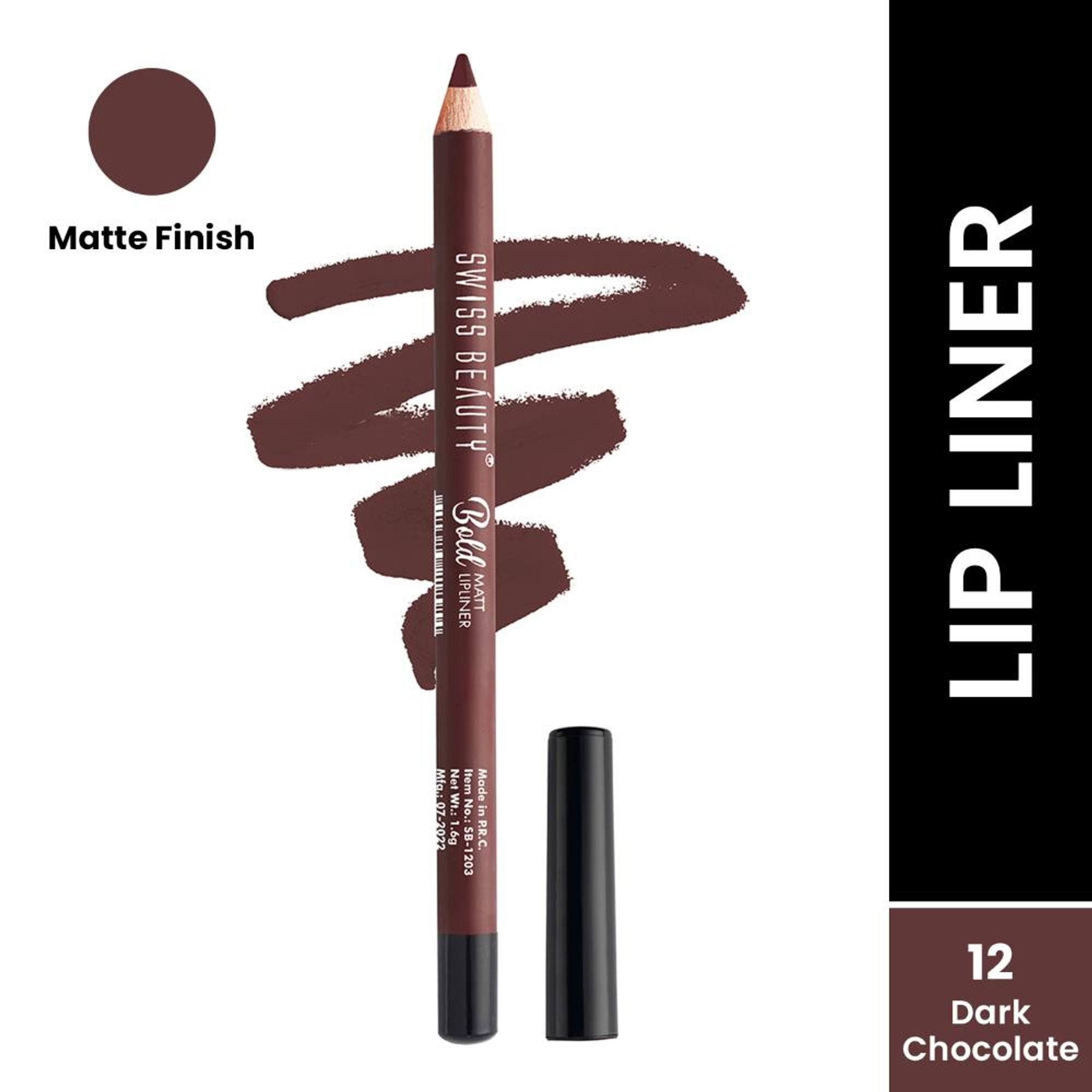 Swiss Beauty Bold Matt Lip Liner Pencil, Long-lasting , Matte Finish , Non-Drying - 12 Dark Chocolate