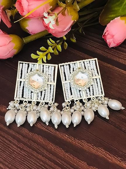 Tehzeeb creation New Stylish Earrings For Women & Girls Pearl Alloy Hoop Earring, Stud Earring THZ114