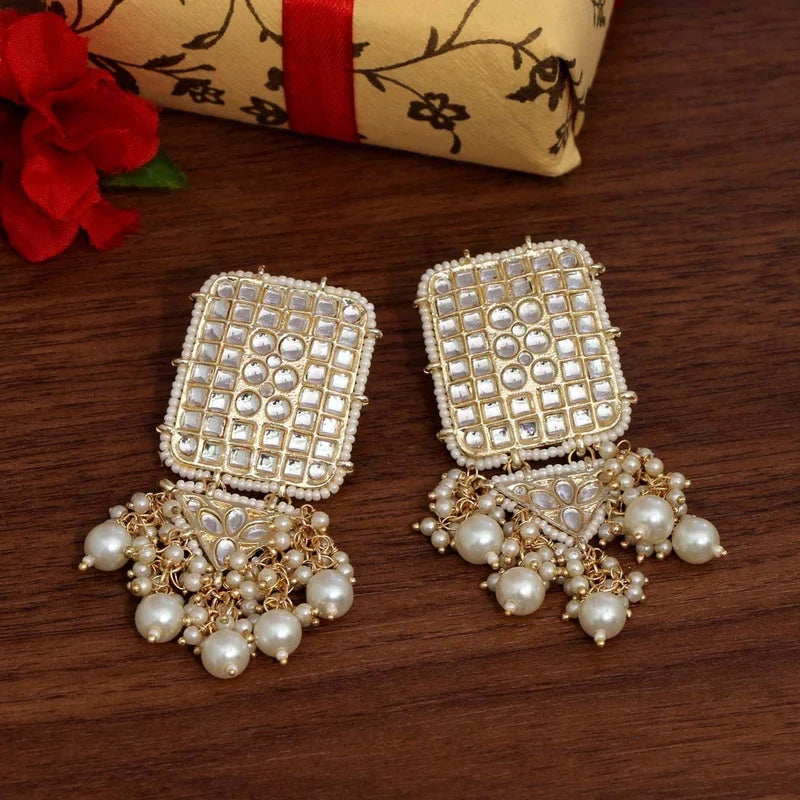 Tehzeeb Creation Jewellery Gold Tone Jadau Kundan & Pearls Large Drop Earrings for Women & Girls THZ116