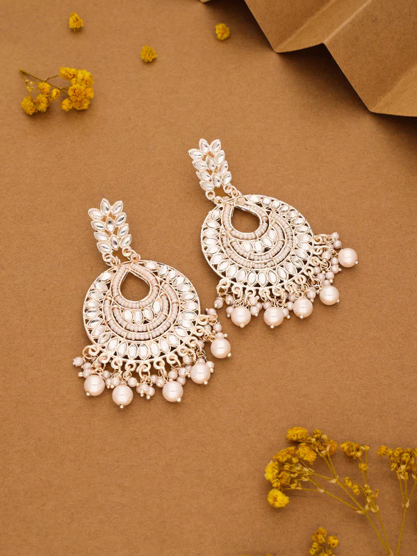 Tehzeeb Creation Pack of 1 Gold Drop & Danglers Earring With Tika for Women & Girls Diamond, Pearl Brass Drops & Danglers THZ195