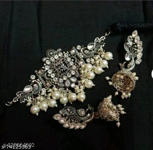 WOMENS SILVER COLOUR PEACOCK DESIGN NACKLACE AND EARRINGS THZ012