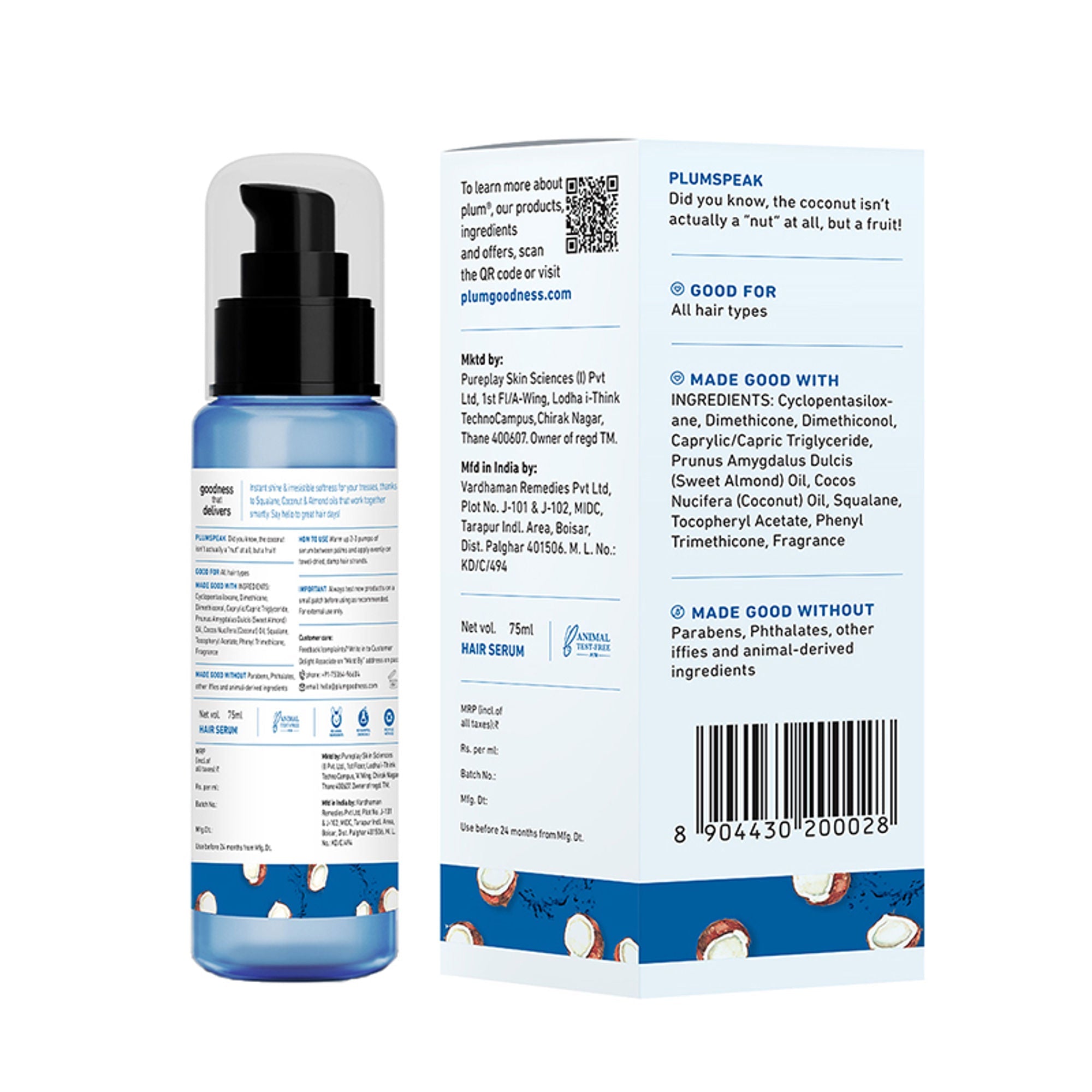 Plum Coconut & Squalane Nutri-Shine Hair Serum For Smooth- Shiny Hair