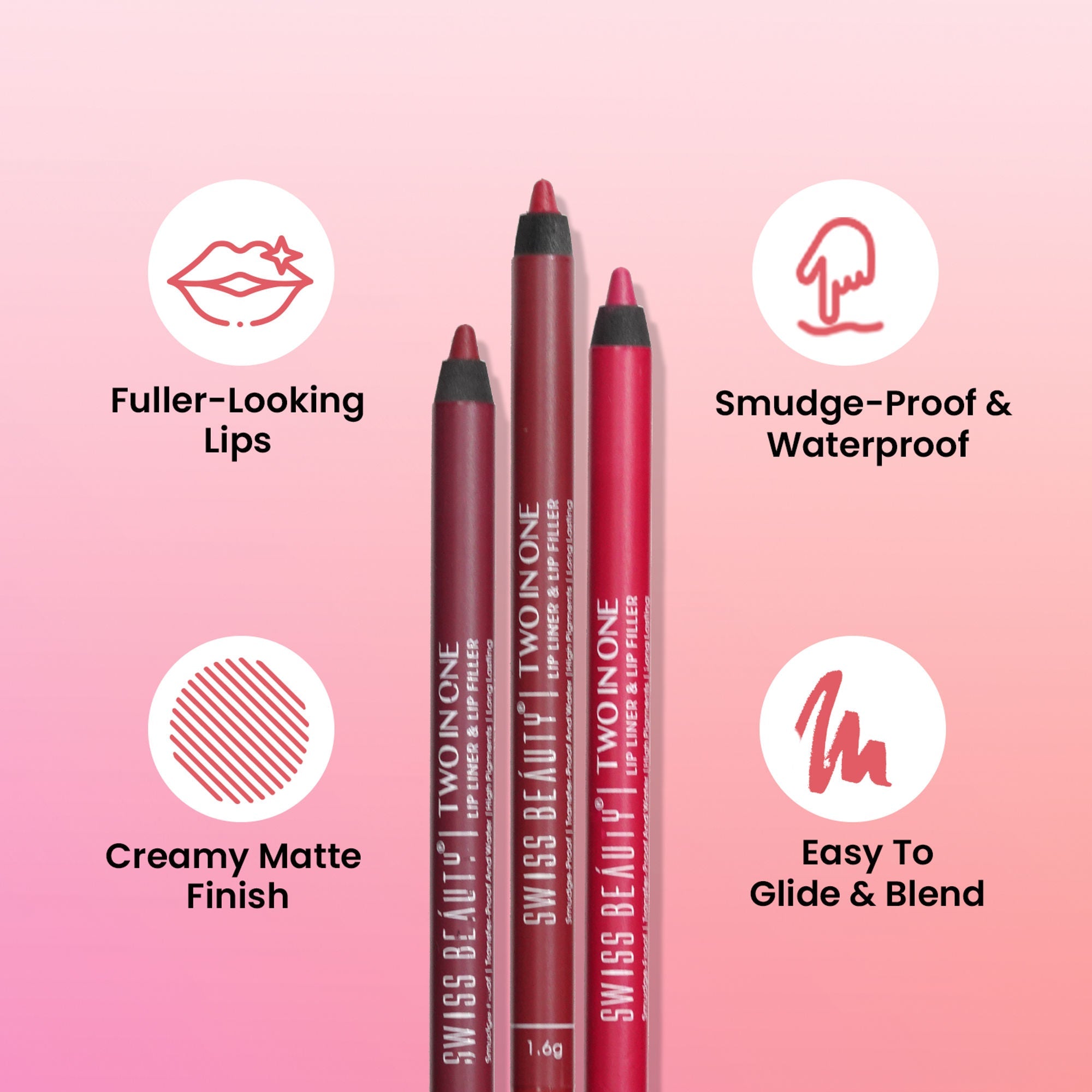 Swiss Beauty Two In One Lip Liner & Lip Filler - Clear Red