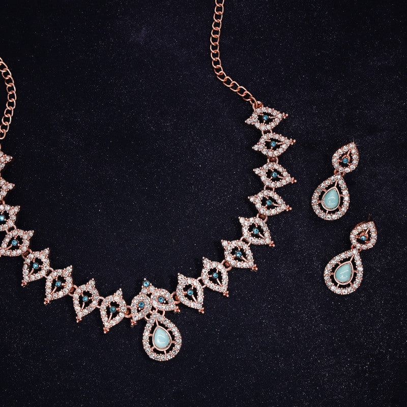 Tehzeeb Creation Sky Blue Colour AD Studded Necklace Jewellery set with Matching Earrings for women and Girls THZ157