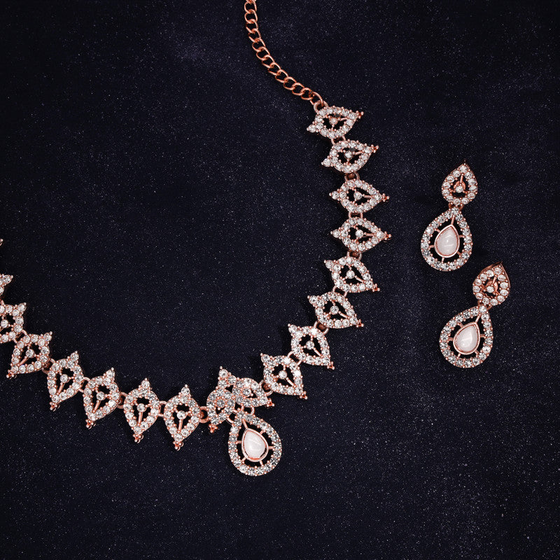 Tehzeeb Creation Baby Pink Colour AD Studded Necklace Jewellery set with Matching Earrings for women and Girls THZ160