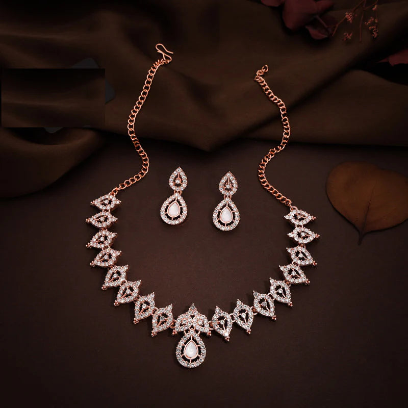 Tehzeeb Creation Baby Pink Colour AD Studded Necklace Jewellery set with Matching Earrings for women and Girls THZ158