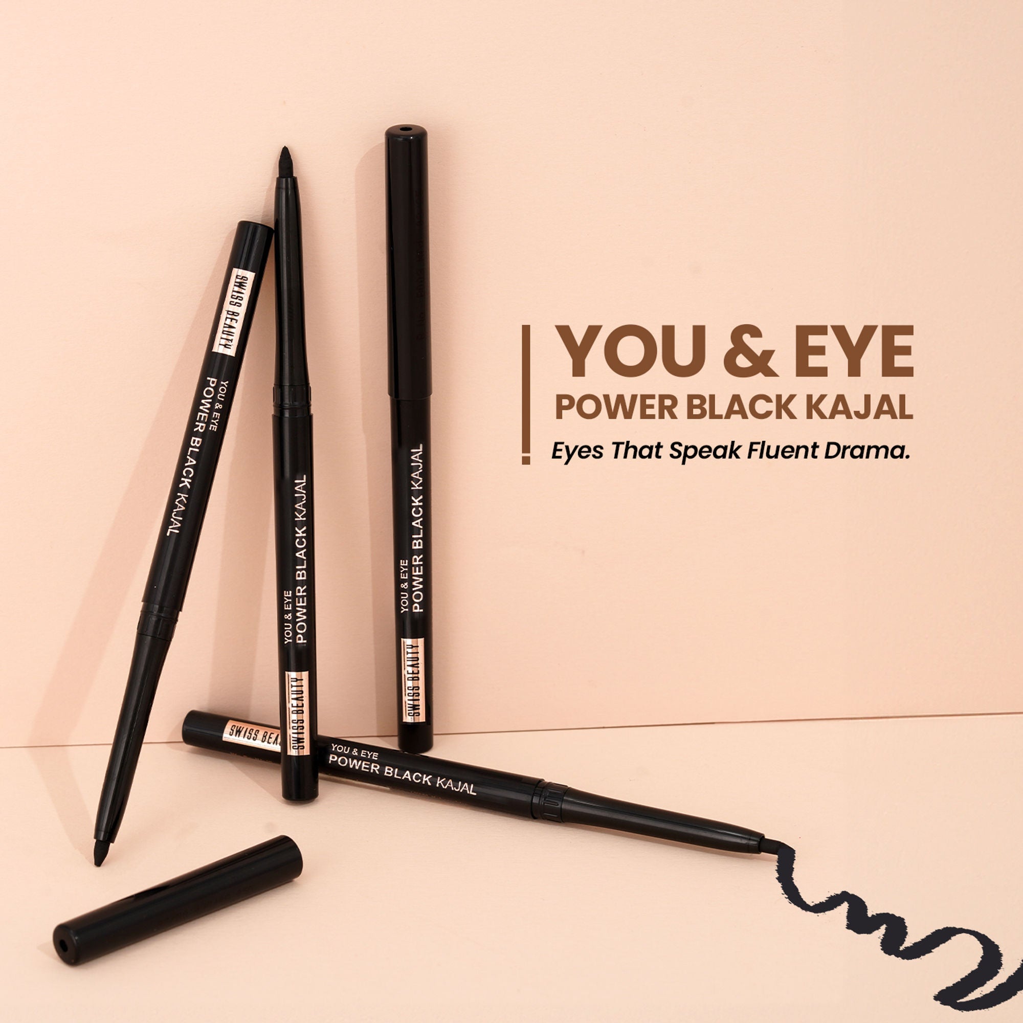Swiss Beauty You & Eye Power ,24 Hours Stay ,Waterproof & Smudge-Proof Kajal With Vitamin E -Black