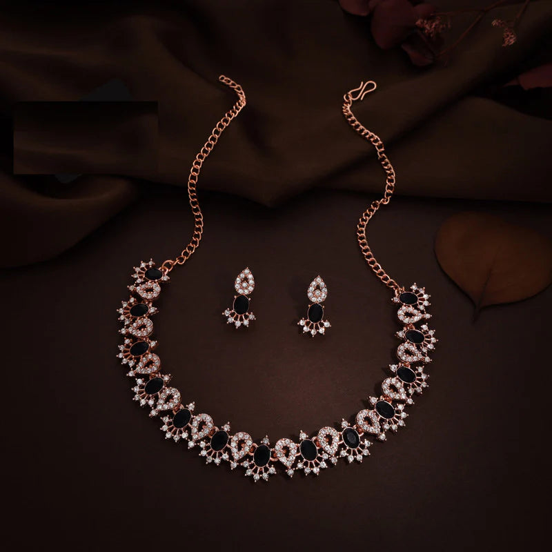 Tehzeeb Creation Black Colour AD Studded Necklace Jewellery set with Matching Earrings for women and Girls THZ161
