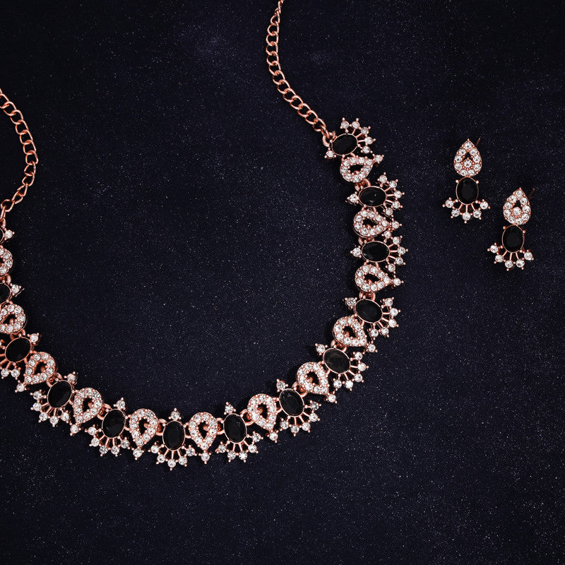Tehzeeb Creation Black Colour AD Studded Necklace Jewellery set with Matching Earrings for women and Girls THZ161