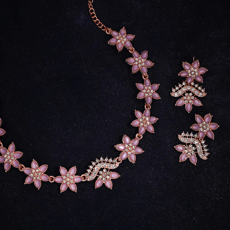 Tehzeeb Creation Lavender colour star design stone studded nacklace with earrings THZ170