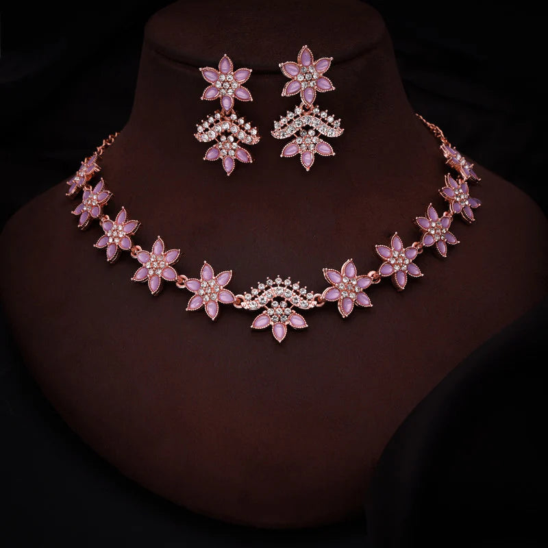 Tehzeeb Creation Lavender colour star design stone studded nacklace with earrings THZ170