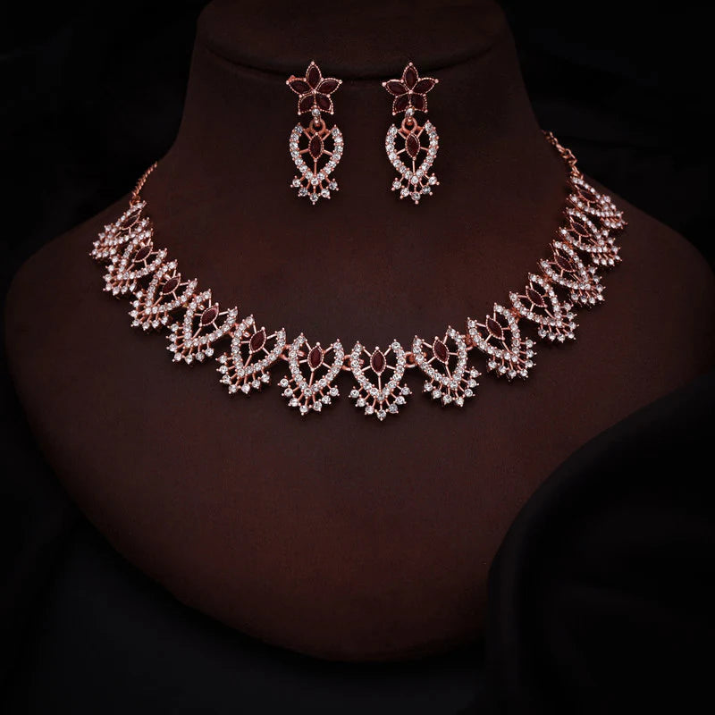 Tehzeeb Creation Maroon colour sparkle stone studded nacklace with earrings THZ177