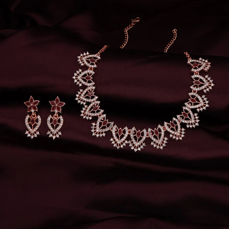 Tehzeeb Creation Maroon colour star design stone studded nacklace with earrings THZ171