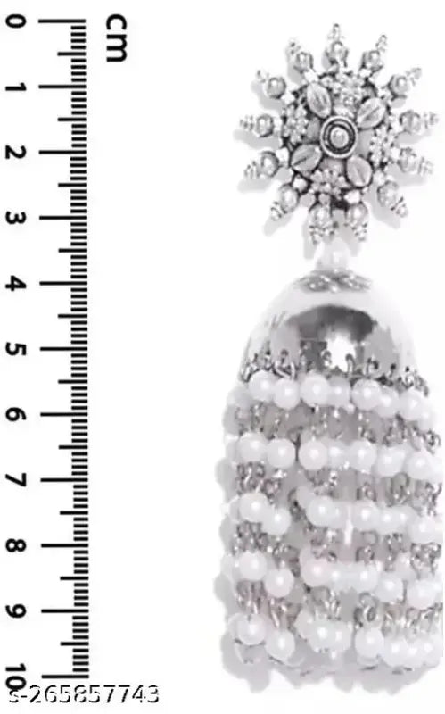 WOMENS SILVER COLOUR OXIDISED EARRINGS WITH WHITE PEARL THZ 017