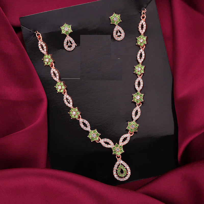 Tehzeeb Creation Elegant Sea Green polished American Diamond (AD) studded necklace and earring set for women THZ184