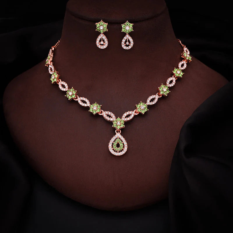 Tehzeeb Creation See Green Colour AD Studded Necklace Jewellery set with Matching Earrings for women and Girls THZ167