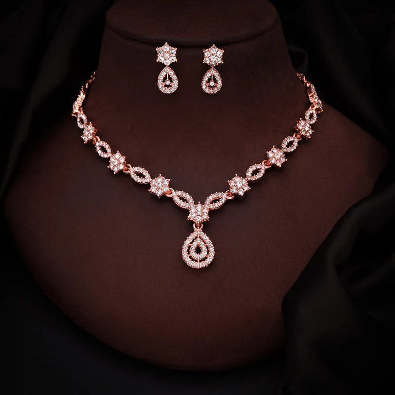 Tehzeeb Creation Elegant White polished American Diamond (AD) studded necklace and earring set for women THZ186