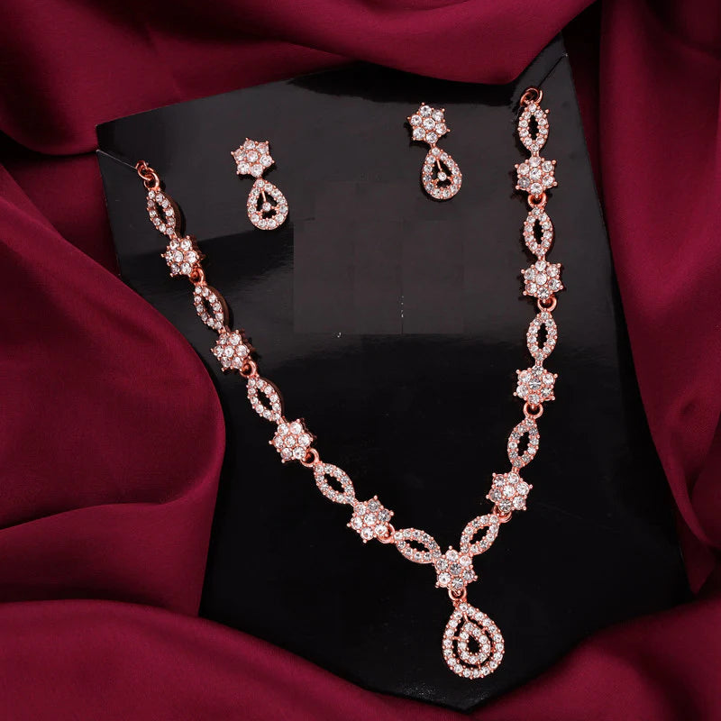 Tehzeeb Creation Elegant White polished American Diamond (AD) studded necklace and earring set for women THZ186