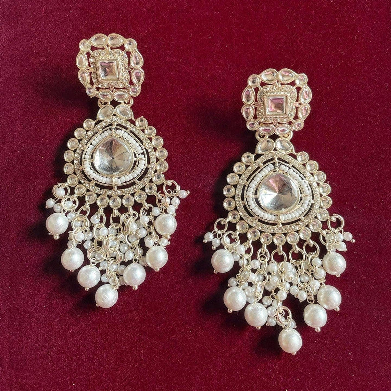 Tehzeeb Creation WHITE GOLD TRANDING STYLE DROP & DANGLERS EARRING with tika FOR GIRLS & WOMEN Diamond, Pearl Brass Drops THZ189