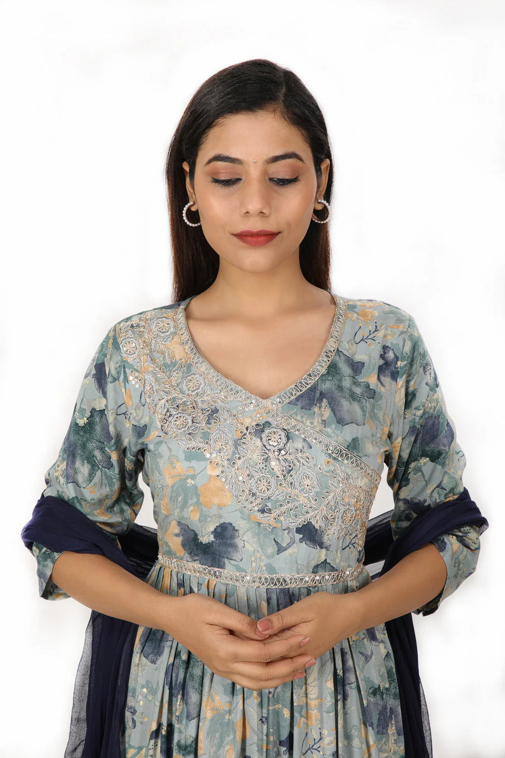 Suvesha Nyra Cut Anagrakha Suit Set - Grey