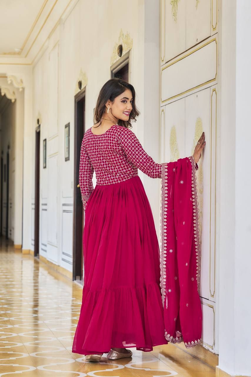 Aastha Magenta Fox Georgette with Micro Cotton Heavy 3mm sequence Embroidery Work