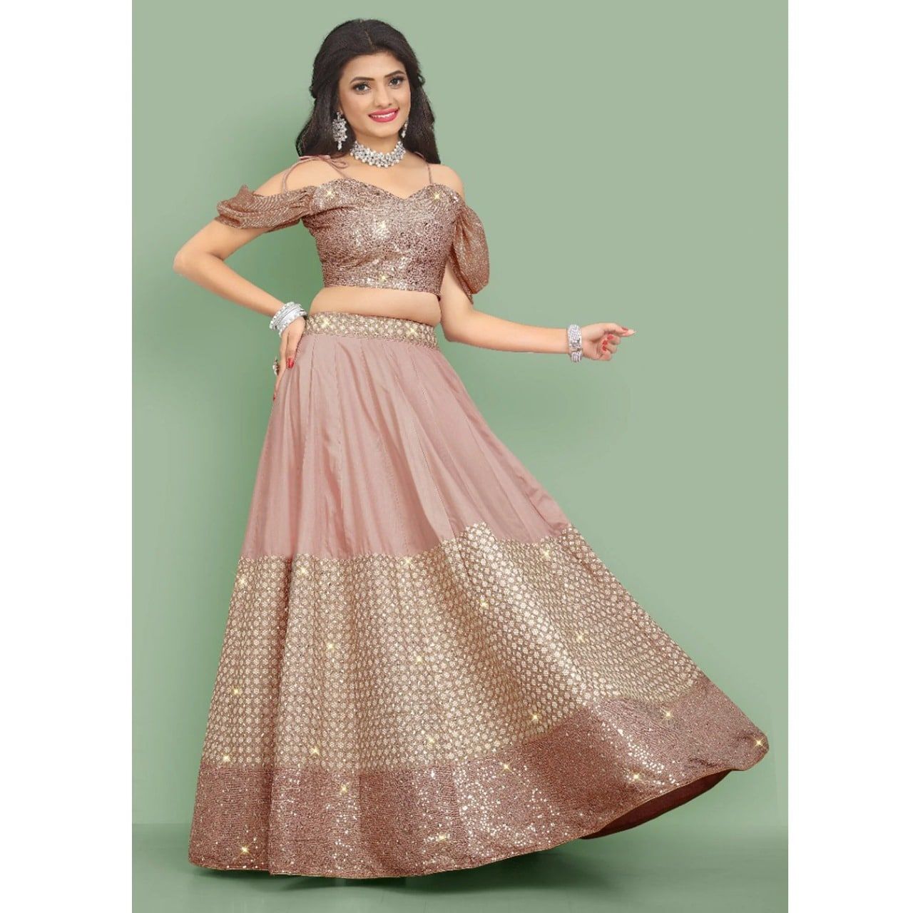 Aastha fashion Baby Pink Foux Georgette lehanga blouse Embroidery Work