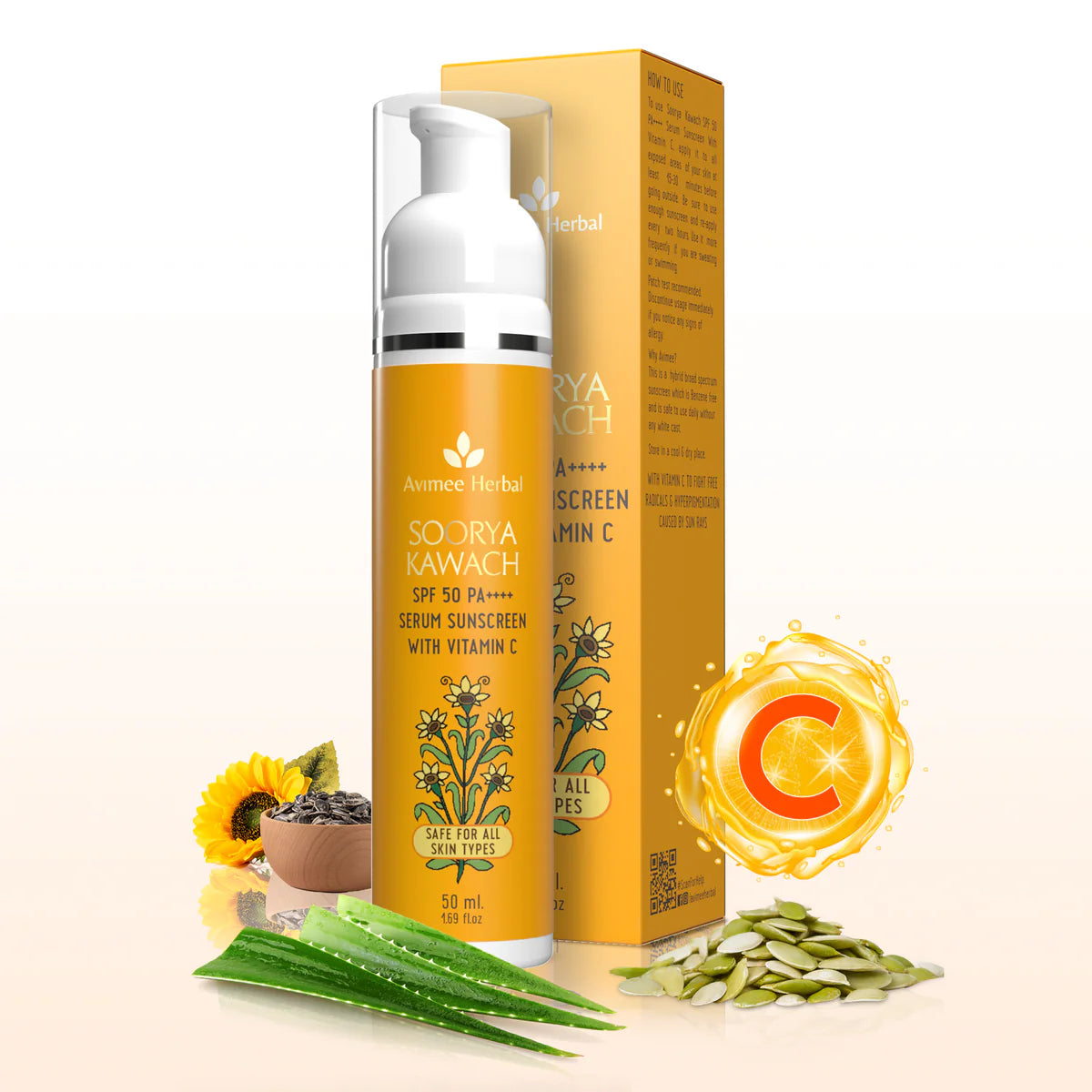 Avimee herbal Soorya Kawach SPF 50 PA++++ Vitamin C Serum Sunscreen