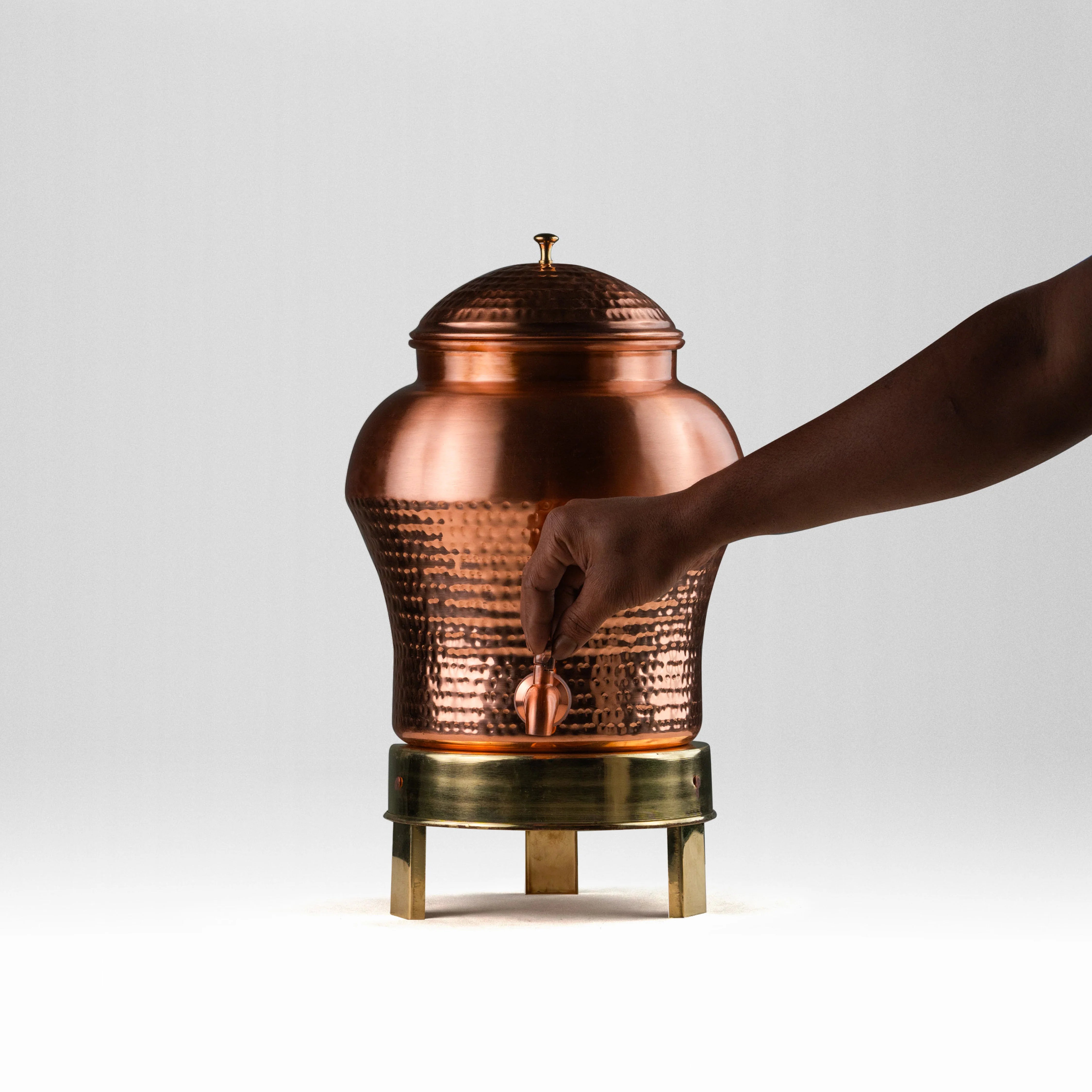 Health Smith Pure Copper Mushroom Water Dispenser | Leak Proof Water Dispenser with Tap & Stand