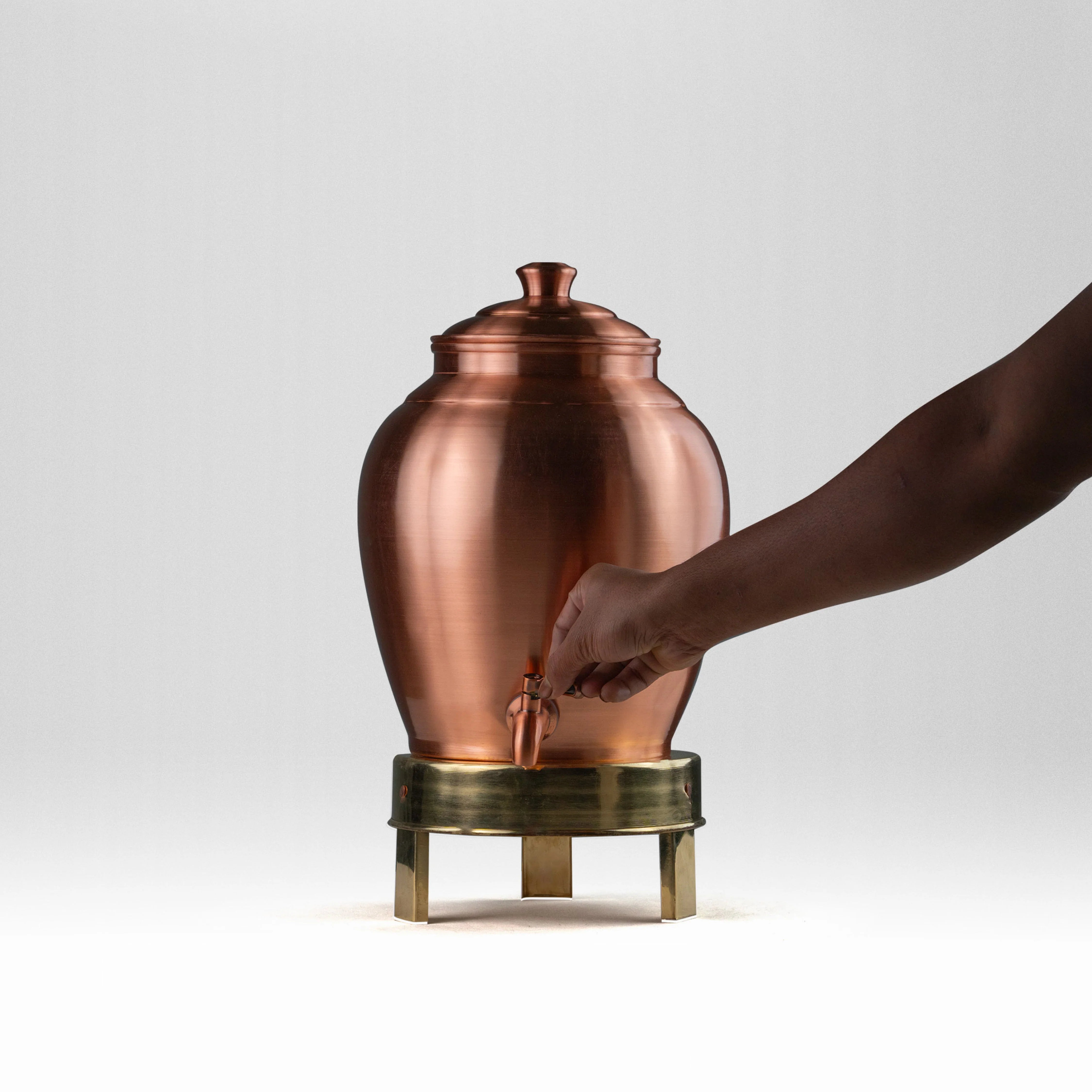 Health Smith Pure Copper Kiwi Water Dispenser with Brass Stand