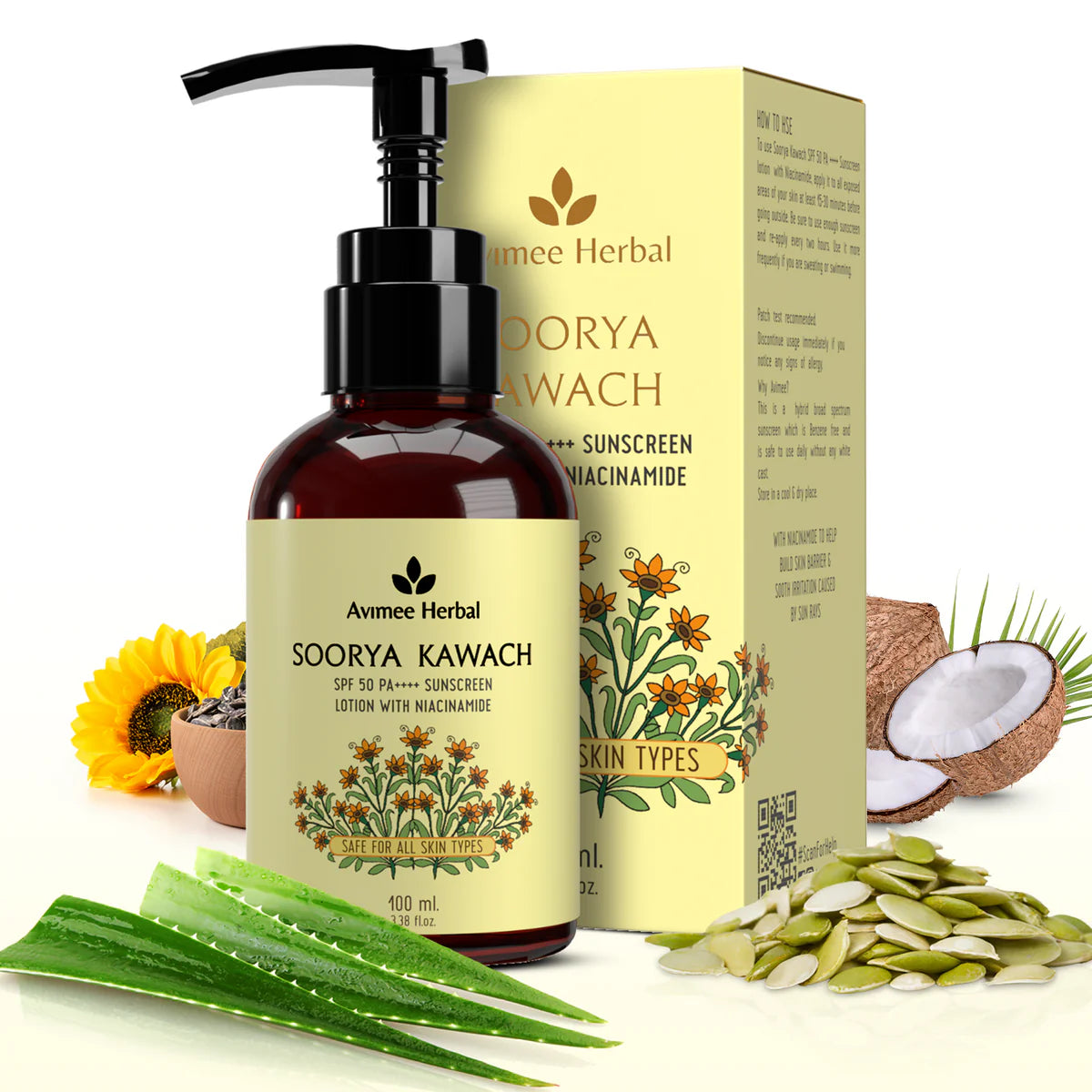 Avimee herbal Soorya Kawach SPF 50 PA++++ Niacinamide Sunscreen Lotion