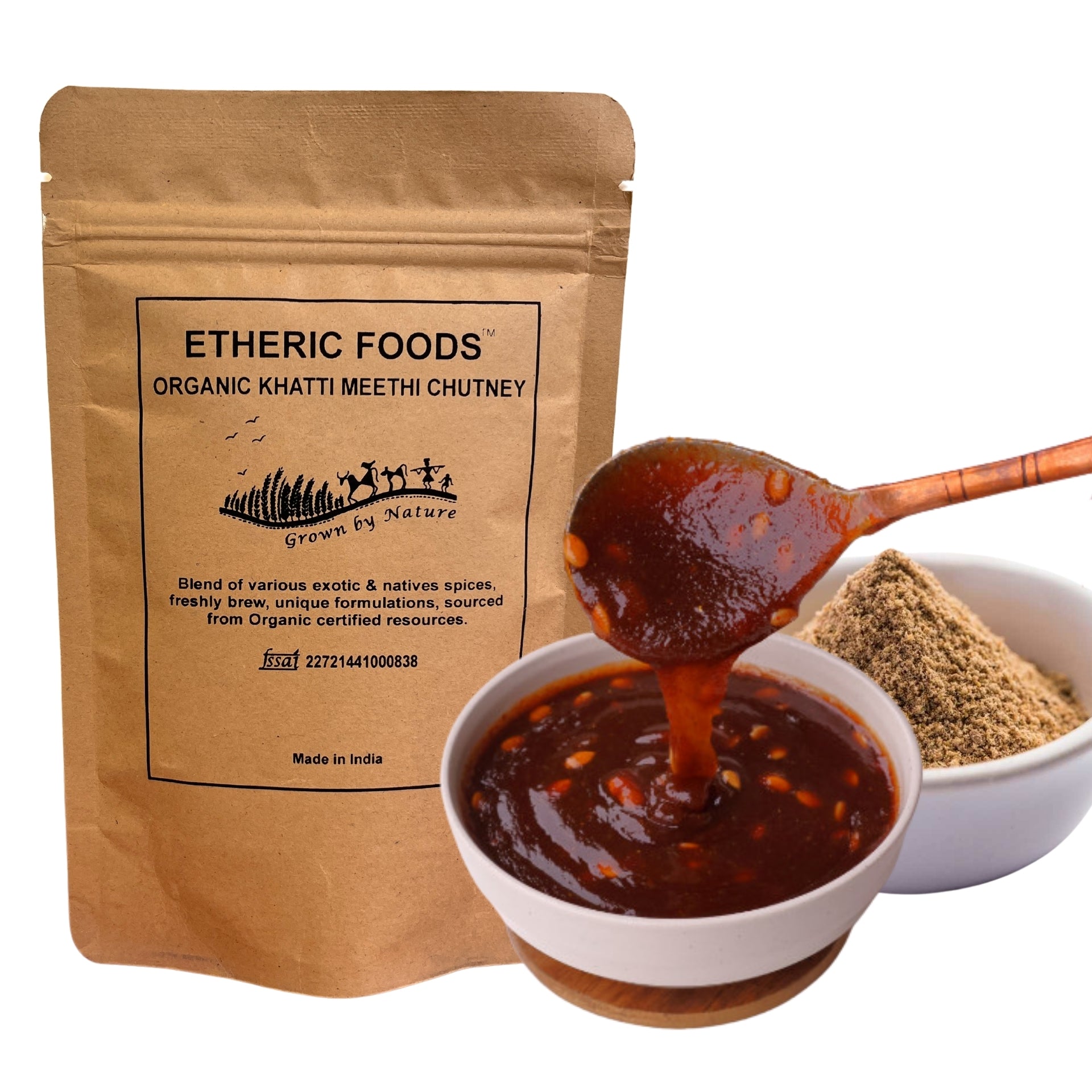 Etheric Foods Khatti Meethi (Sonth) Chutney Powder ( 100 gms) | Instant Chutney Old Delhi Style I Chat Flavor for Panipuri , Dahi Bhalla , Aloo Tikki