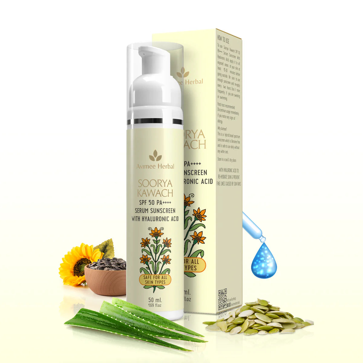 Avimee herbal Soorya Kawach SPF 50 PA++++ Hyaluronic Acid Serum Sunscreen