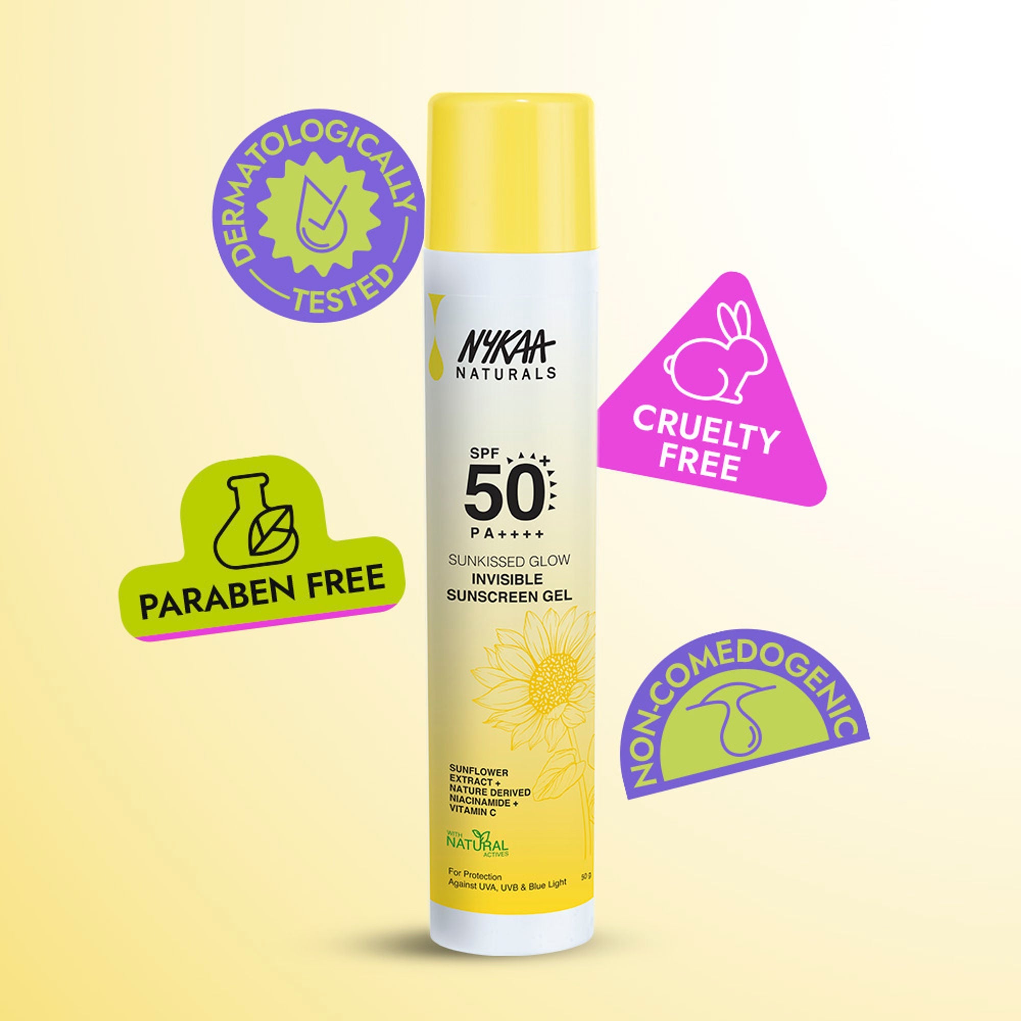 Nykaa Naturals SUNKISSED GLOW Invisible Sunscreen Gel SPF 50 PA++++ with Niacinamide and Vitamin C