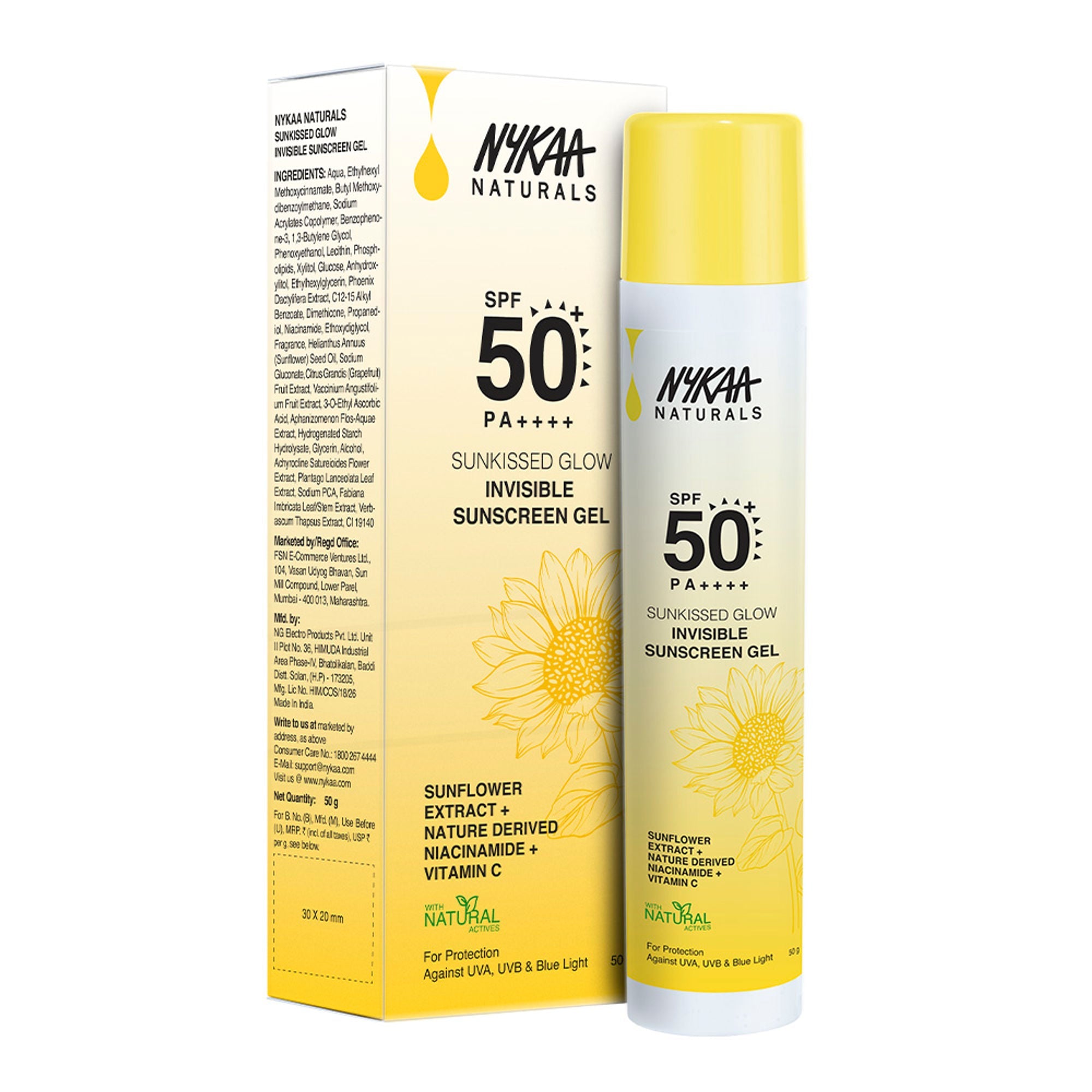 Nykaa Naturals SUNKISSED GLOW Invisible Sunscreen Gel SPF 50 PA++++ with Niacinamide and Vitamin C