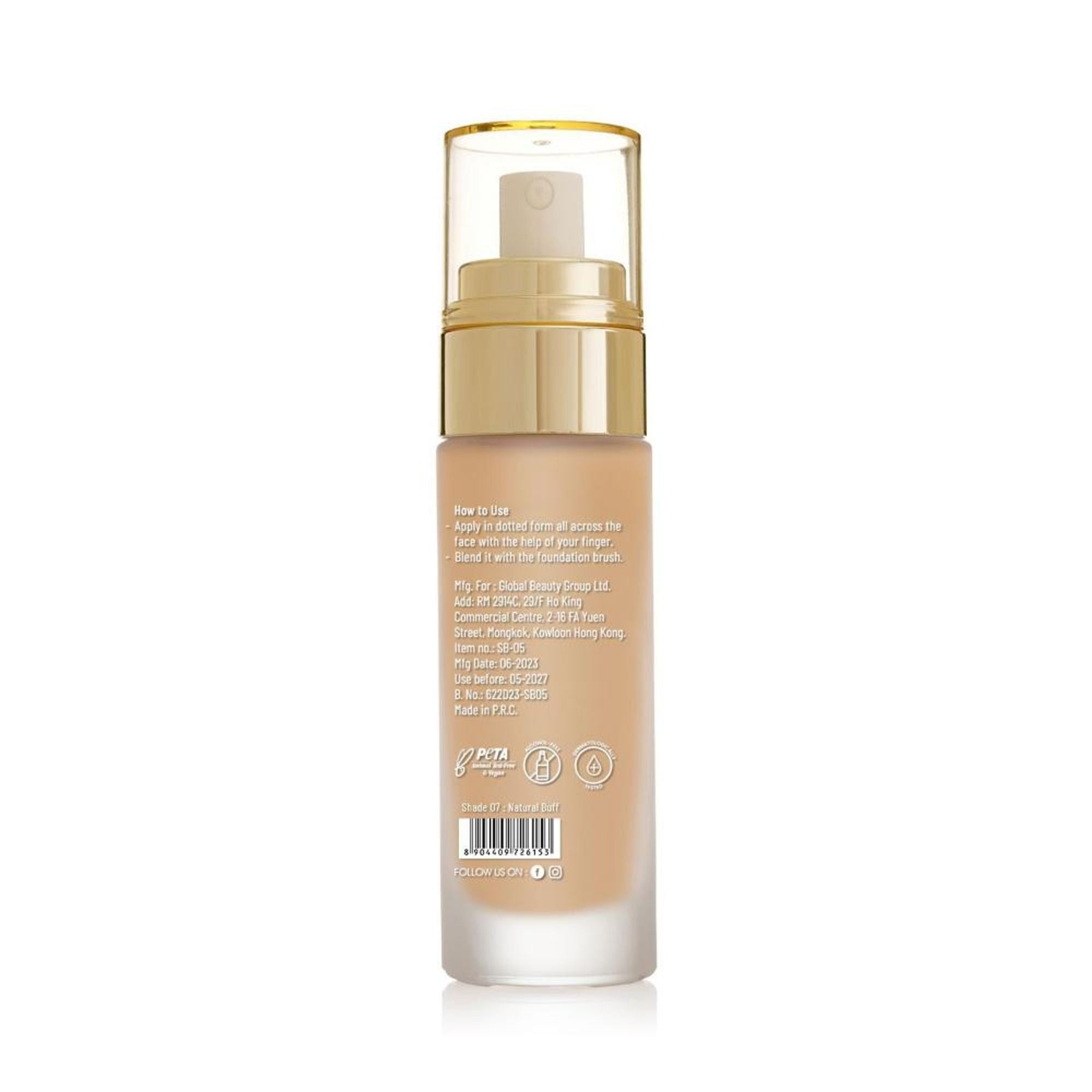 Swiss Beauty High Performance Foundation With Vitamin C & Niacinamide Light-Weight - 07 Natural Buff