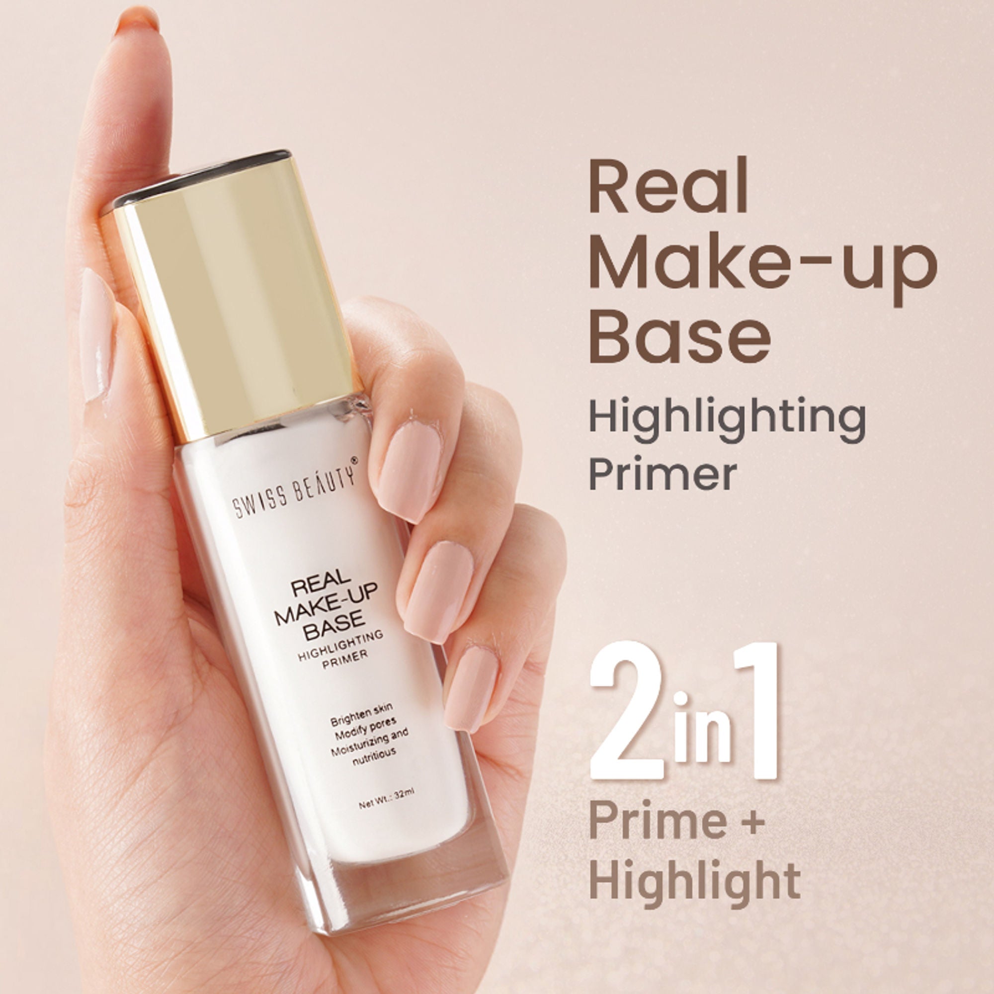 Swiss Beauty Real Make-Up Base Highlighting Primer , Brighten Skin , Modify Pore - 01 Natural Tint