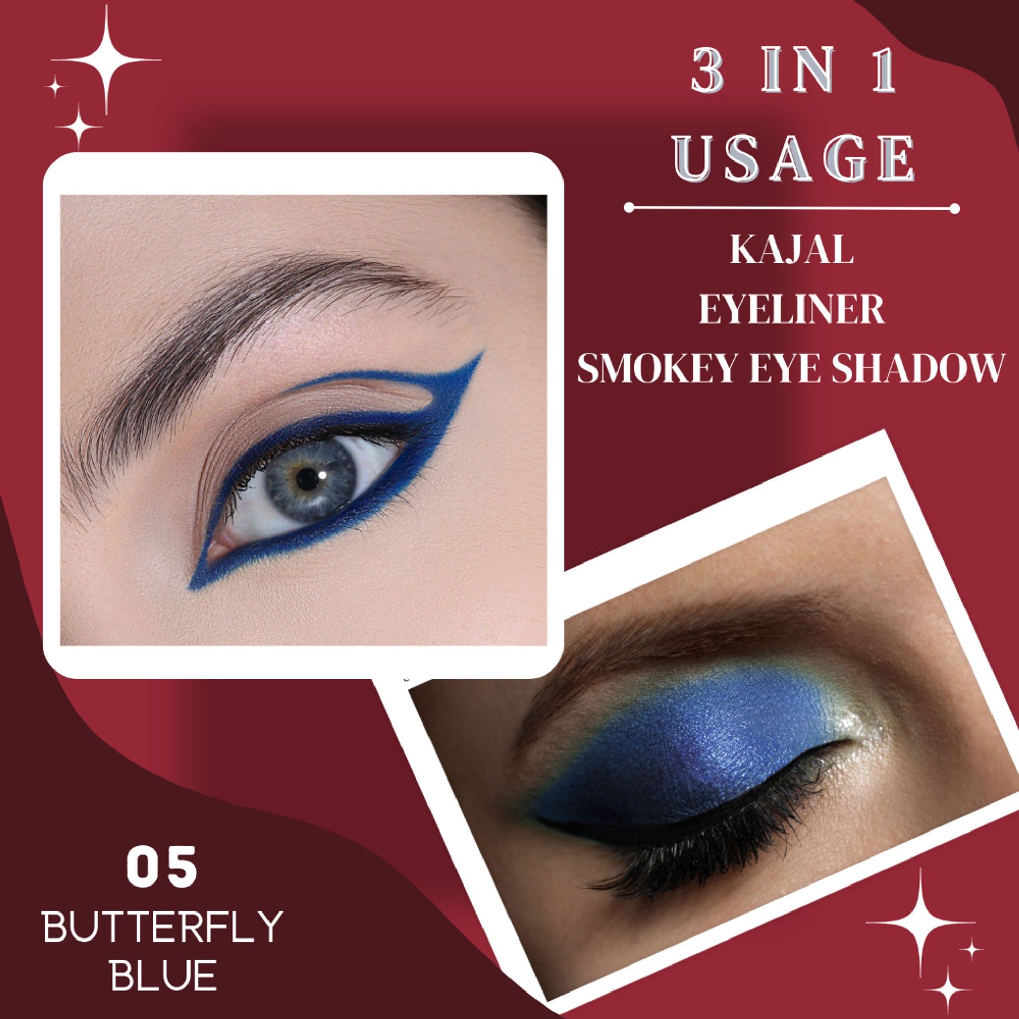 KINDED Kind Eyes Kajal 3 In 1 Kohl Kajal Eye Liner Smokey Eye Shadow - 05 Butterfly Blue